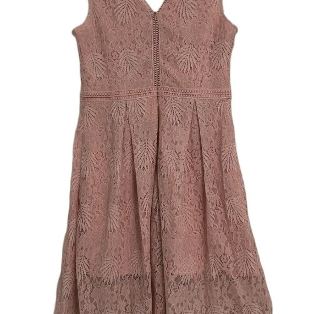 NWT VEIISAR Rose-colored Elegant V-neck A-Line Cocktail Dress Lace Overlay Large - Picture 4 of 13